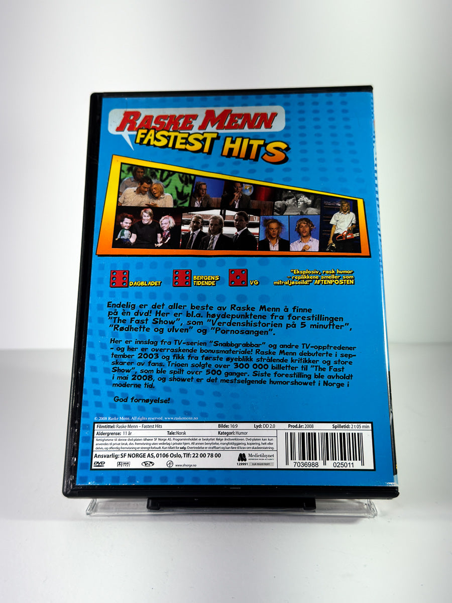 Bakside av cover til Raske Menn Fastest Hits på DVD