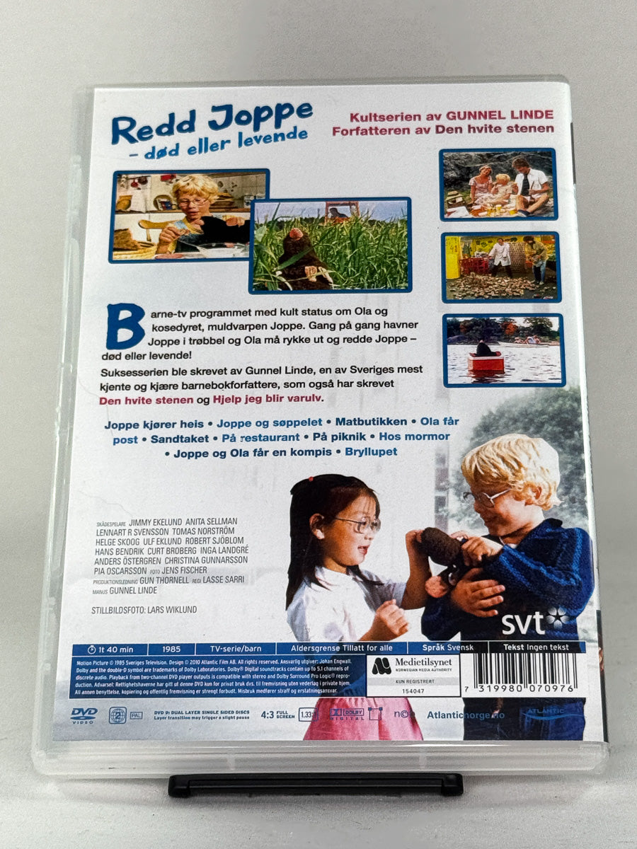 DVD-bakside til filmen Redd Joppe – død eller levende
Baksiden viser info, spesifikasjoner og eventuell ekstratekst – produktbilde fra nettbutikken Brukbar Film