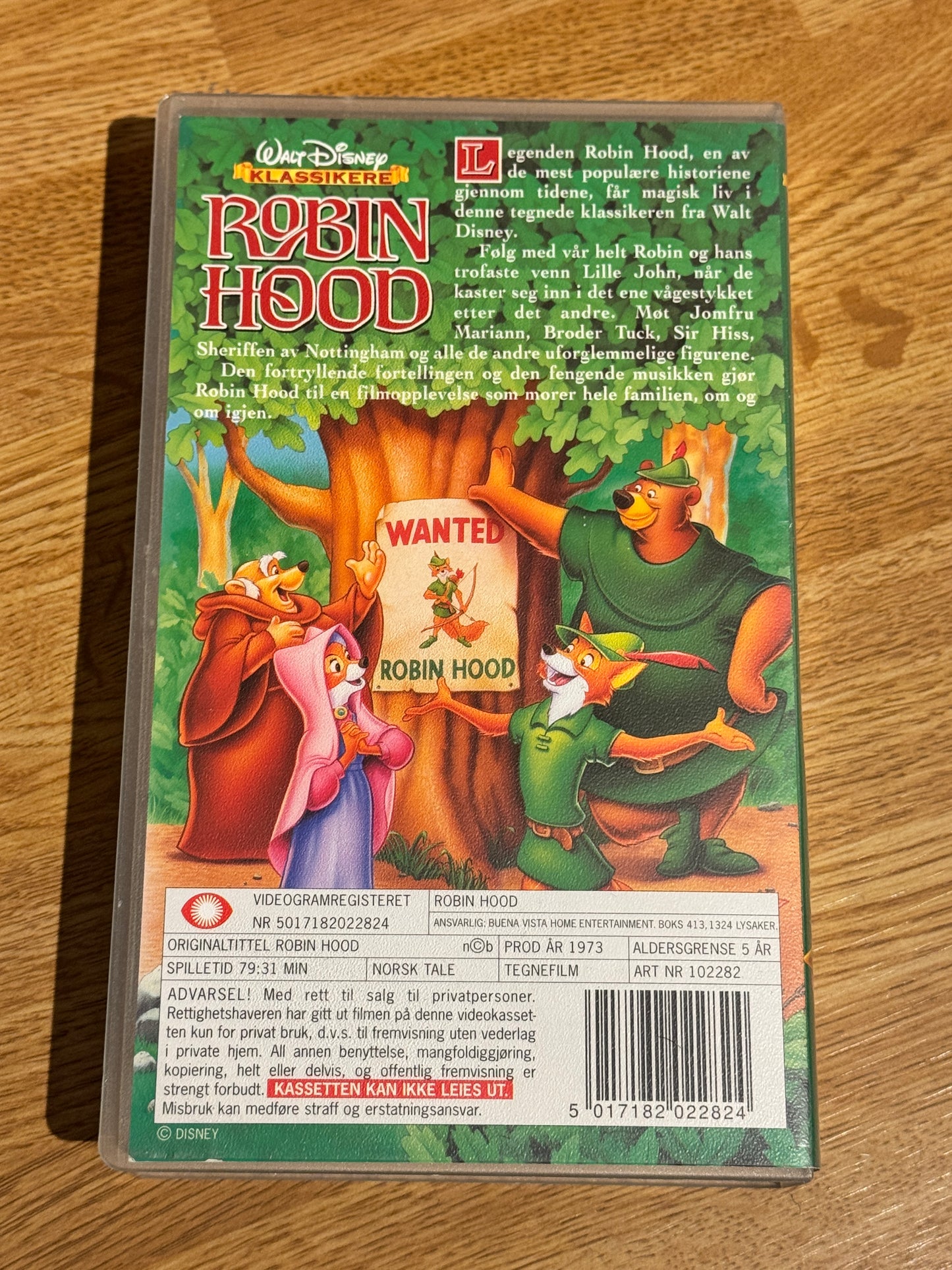 Bakside av cover til Robin Hood, med informasjon om filmen