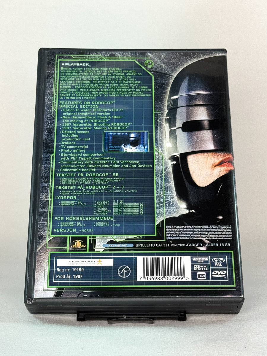 Bakside av DVD-boksen Robocop Trilogy – inkluderer de tre originale Robocop-filmene, brukt DVD fra Brukbar Film