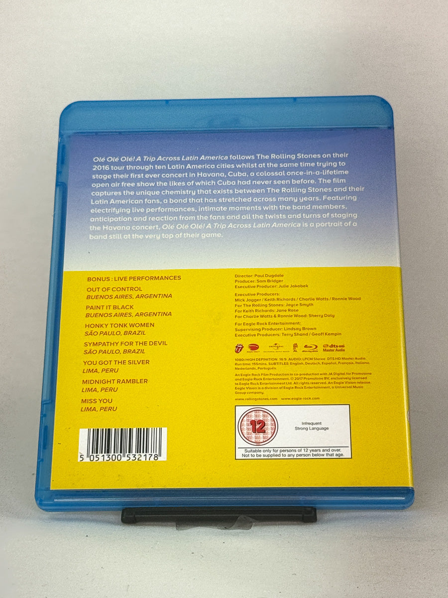 Bakside av Blu-ray-cover Rolling Stones: Olé Olé Olé! A Trip Across Latin America – brukt konsertfilm på Blu-ray med detaljer om innhold, Brukbar Film