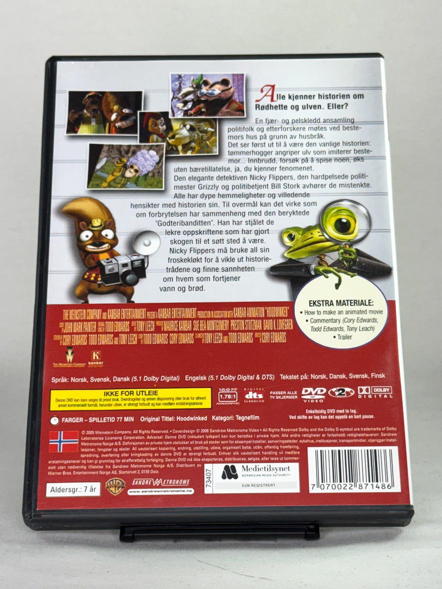 DVD-cover-bakside til filmen Sannheten om Rødhette – Brukt DVD fra nettbutikken Brukbar Film