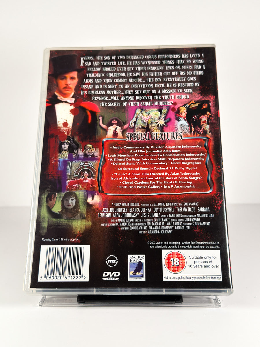Bakside av cover til Santa Sangre på DVD