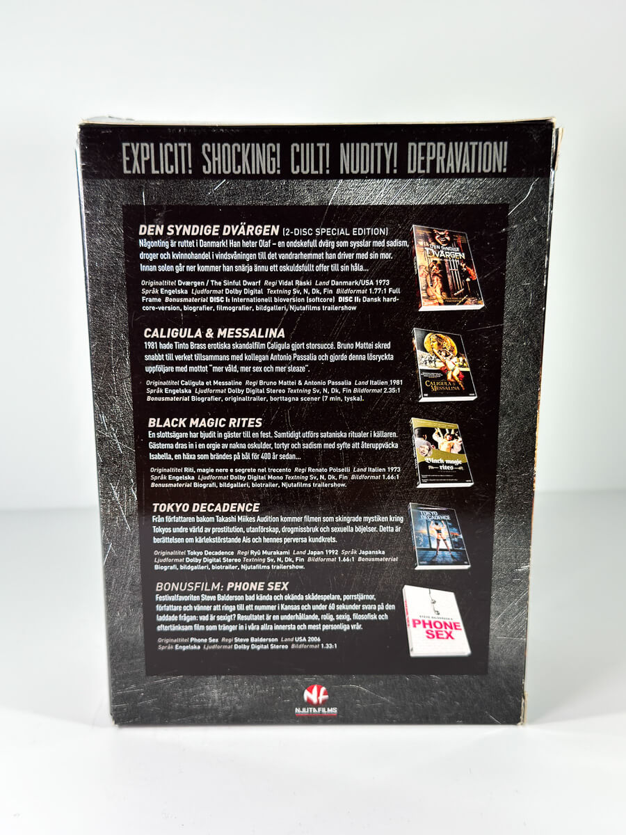 Bakside av cover til Sexploitation Special 6-Disc Edition, bruktfilm på DVD hos Brukbar Film