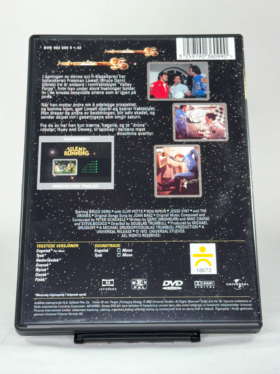 Bakside av DVD-cover til Silent Running – science fiction-klassiker regissert av Douglas Trumbull, brukt originalfilm på DVD hos Brukbar Film