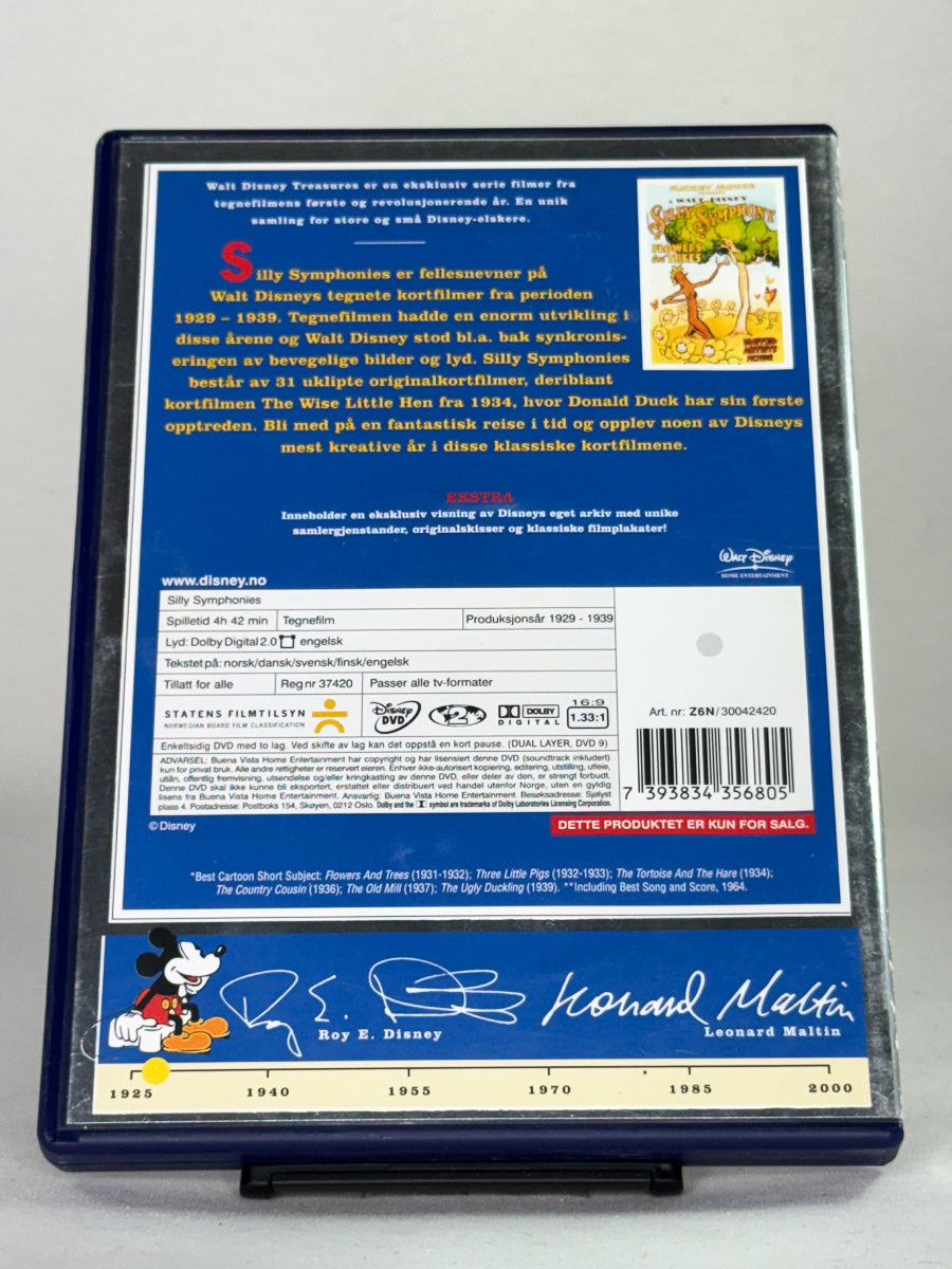 DVD-bakside til filmen Silly Symphonies
Baksiden viser info, spesifikasjoner og eventuell ekstratekst – produktbilde fra nettbutikken Brukbar Film