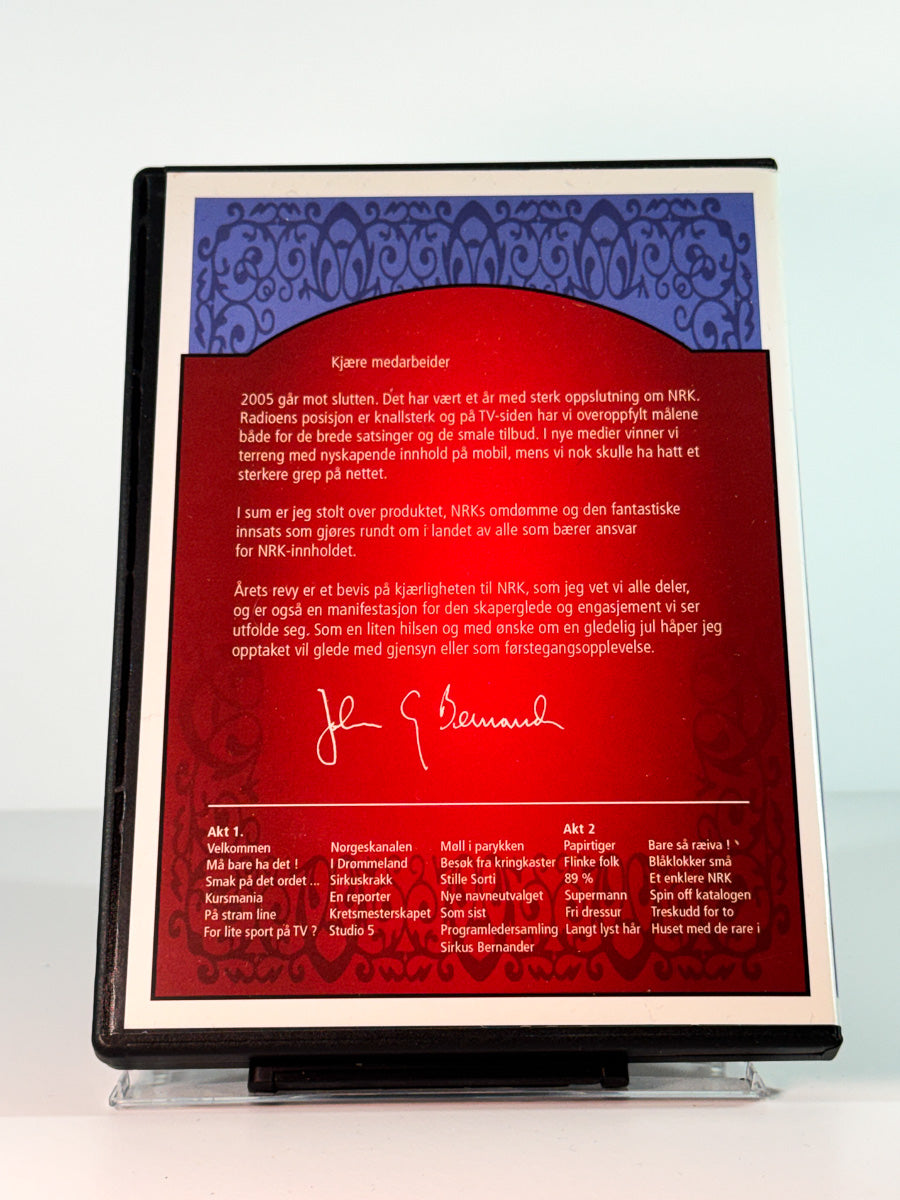 Bakside av cover til Sirkus Bernander – en enklere revy, bruktfilm hos nettbutikken Brukbar Film