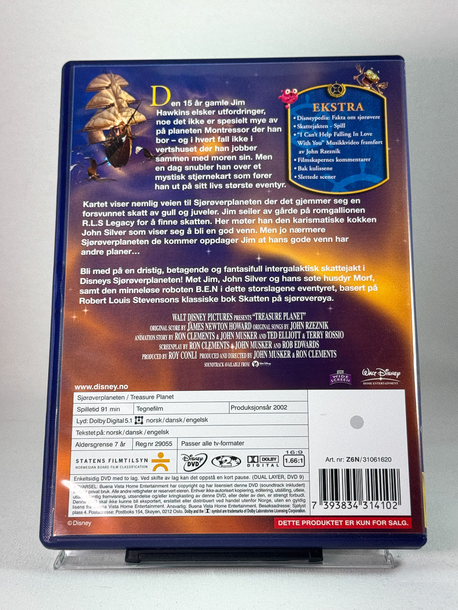 Bakside av DVD-cover for Sjørøverplaneten, brukt original DVD hos Brukbar Film.