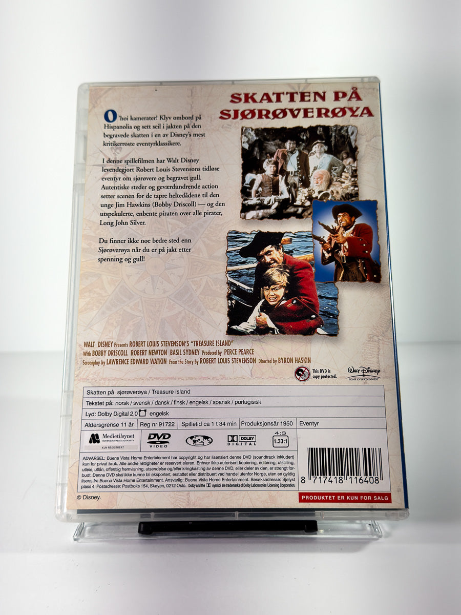 Bakside av cover til Skatten på sjørøverøya, bruktfilm på DVD hos Brukbar Film