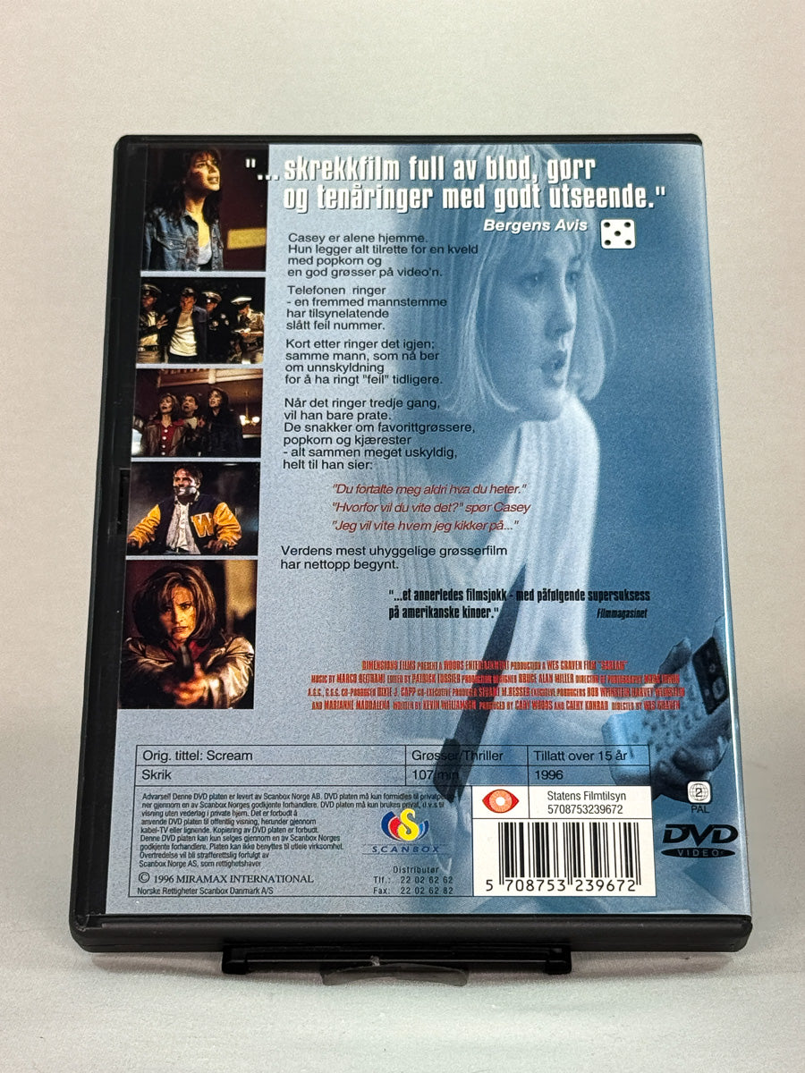 DVD-cover-bakside til filmen Skrik – Brukt DVD fra nettbutikken Brukbar Film