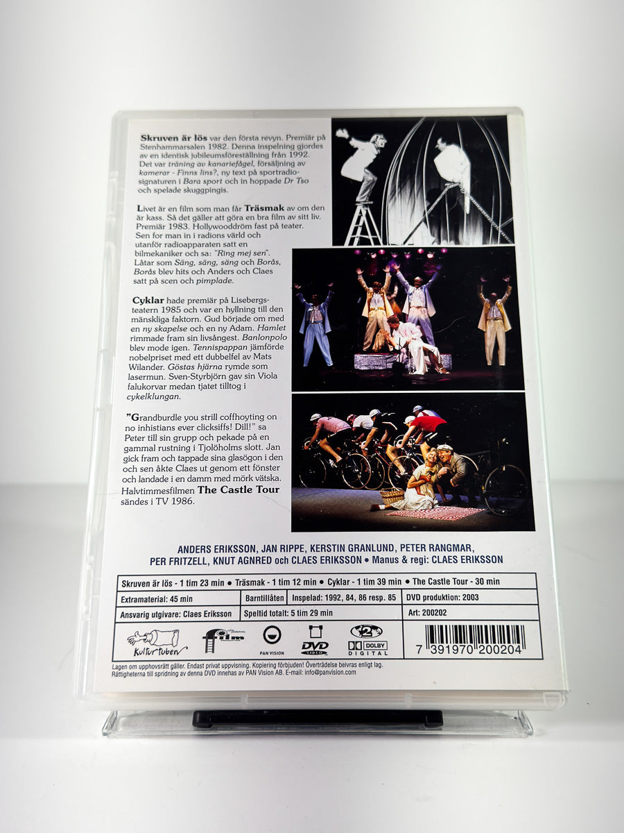 Bakside av cover til Skruven är lös, Träsmak, Cyklar – The Castle Tour – After Shave Galenskaparna på DVD
