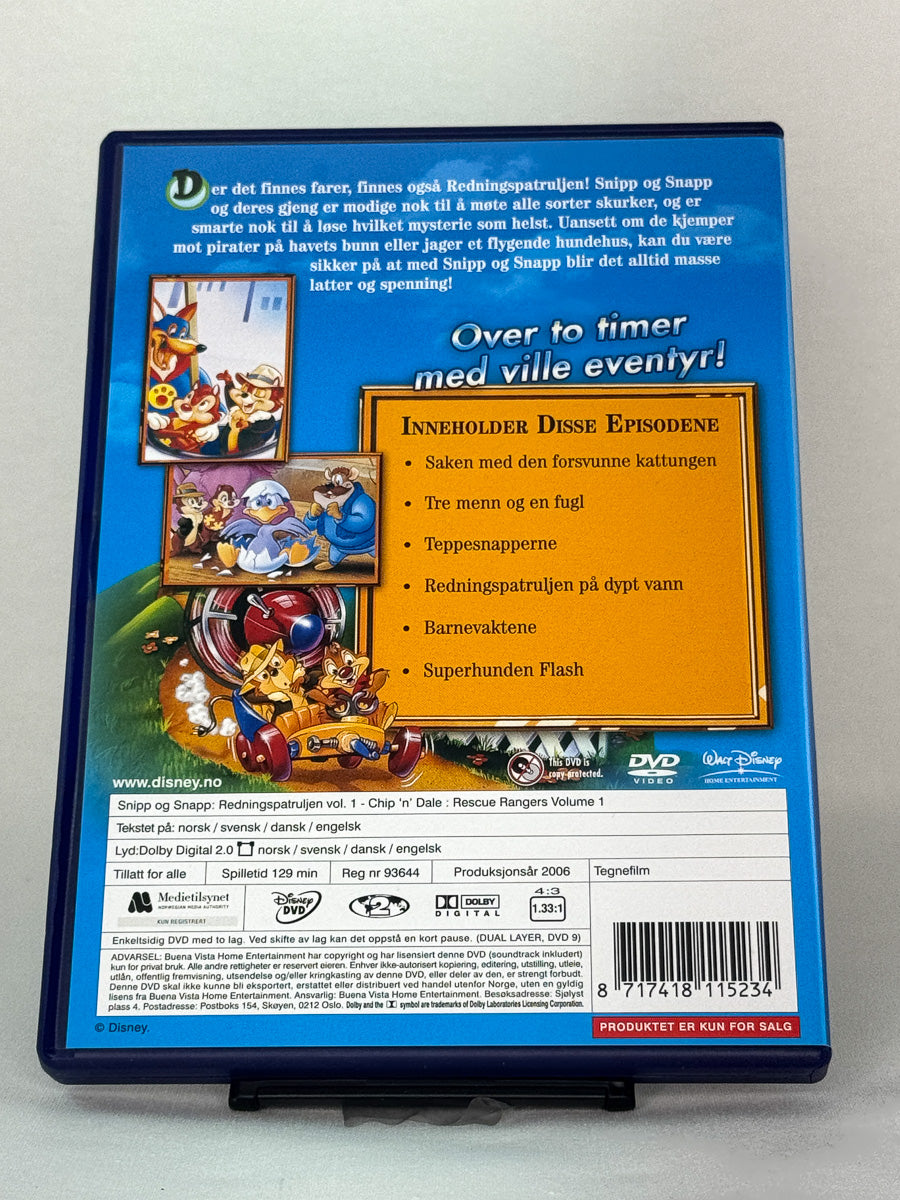DVD-cover-bakside til serien Snipp og Snapp: Redningspatruljen – Brukt DVD fra nettbutikken Brukbar Film