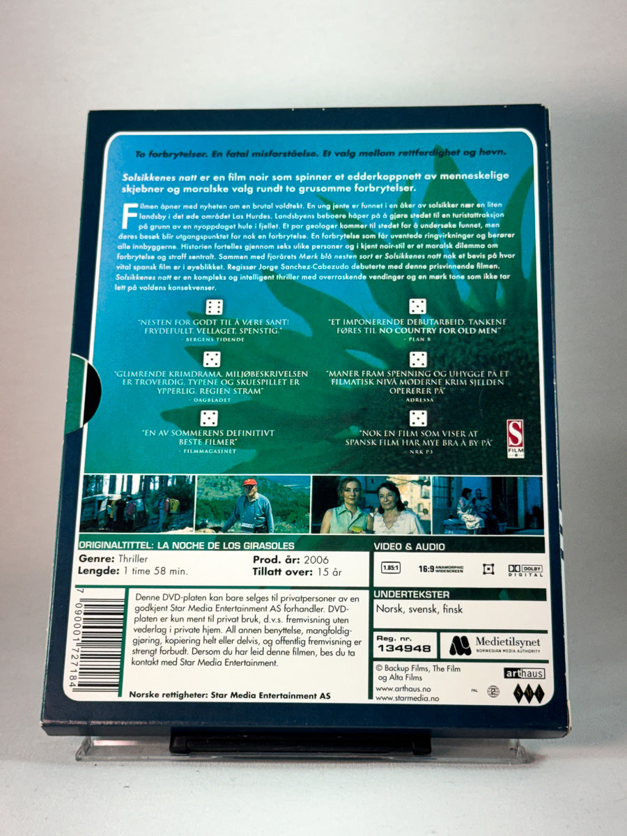 Bakside av cover til Solsikkens natt, bruktfilm på DVD hos Brukbar Film