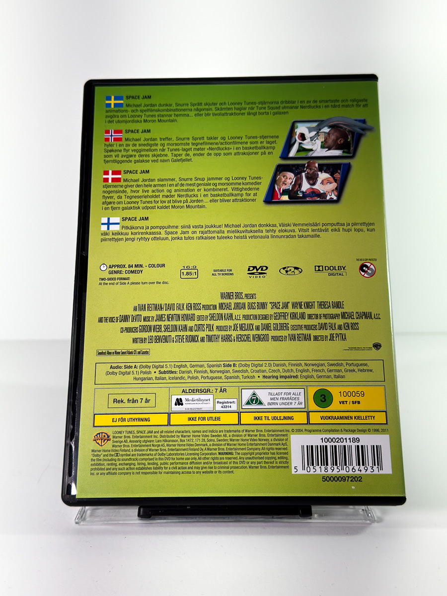 Bakside av cover til Space Jam, bruktfilm på DVD hos Brukbar Film