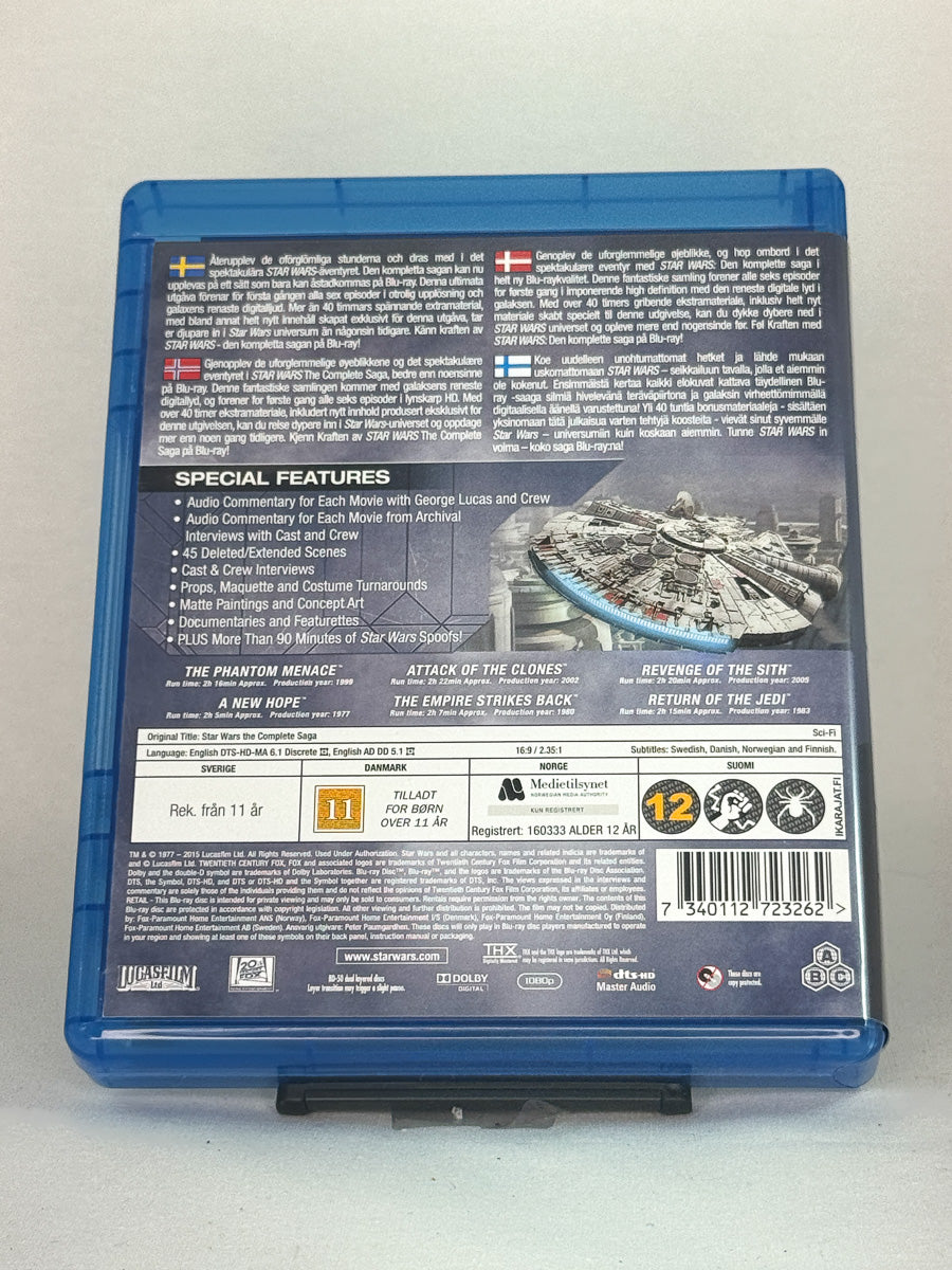 Blu-ray-cover-bakside til filmen Star Wars: The Complete Saga – Brukt Blu-ray fra nettbutikken Brukbar Film