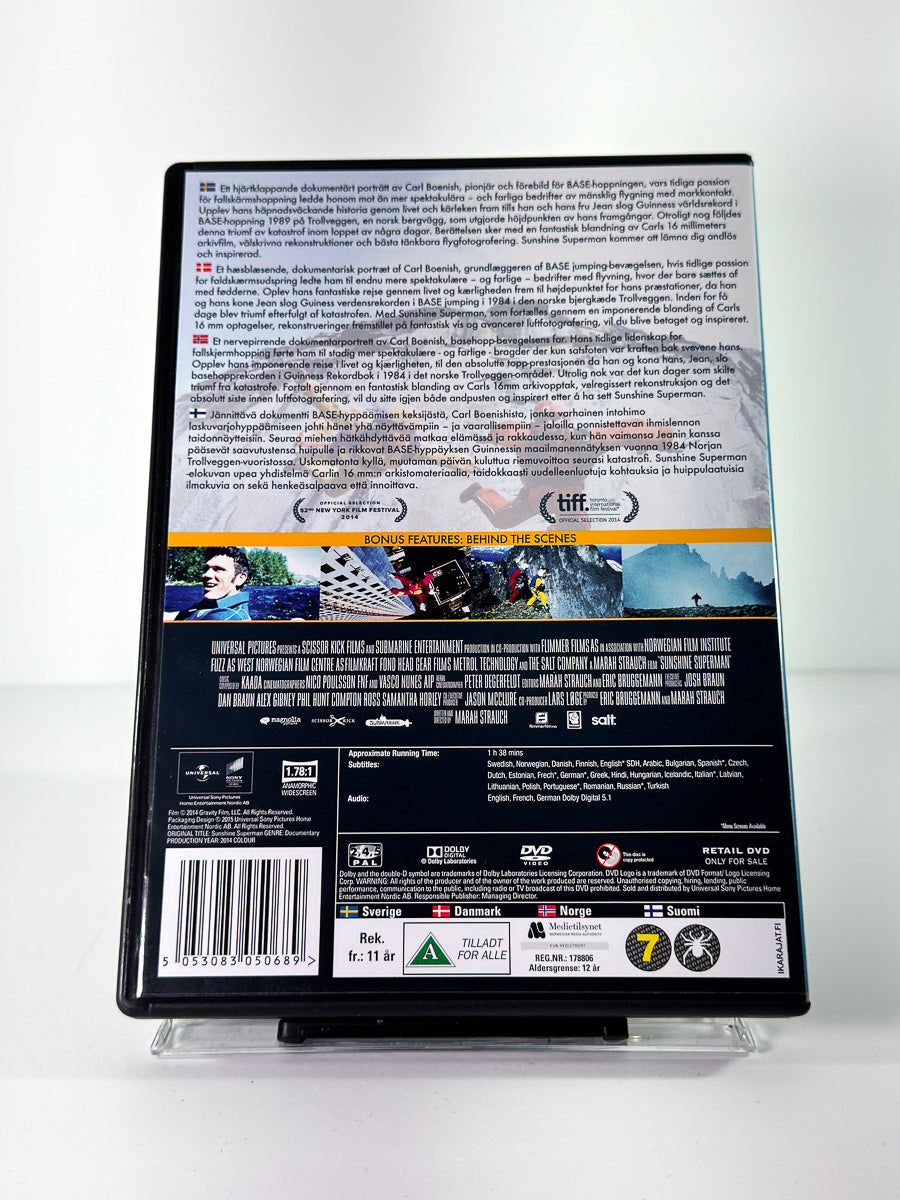 Bakside av cover til Sunshine Superman, bruktfilm på DVD hos Brukbar Film