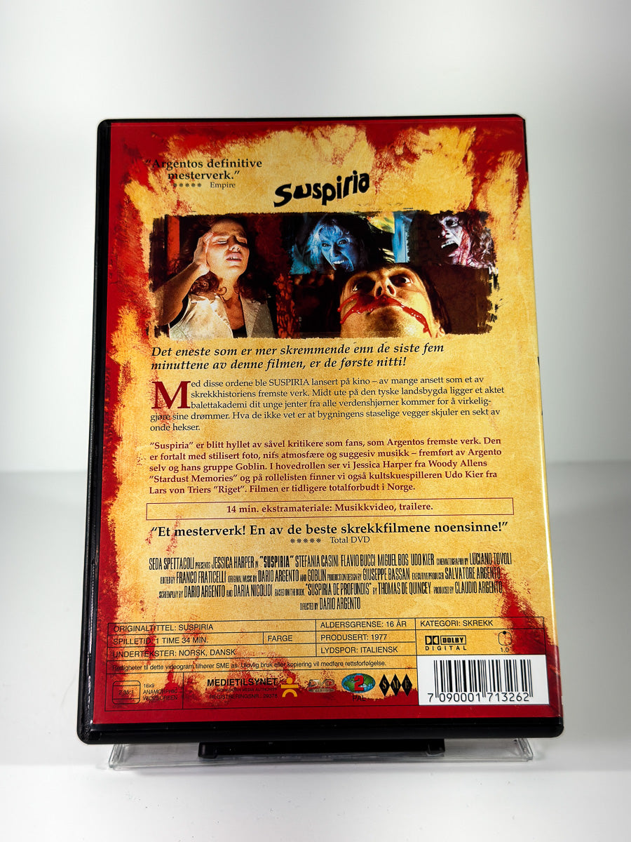 Bakside av cover til Suspiria, brukt original DVD hos Brukbar Film