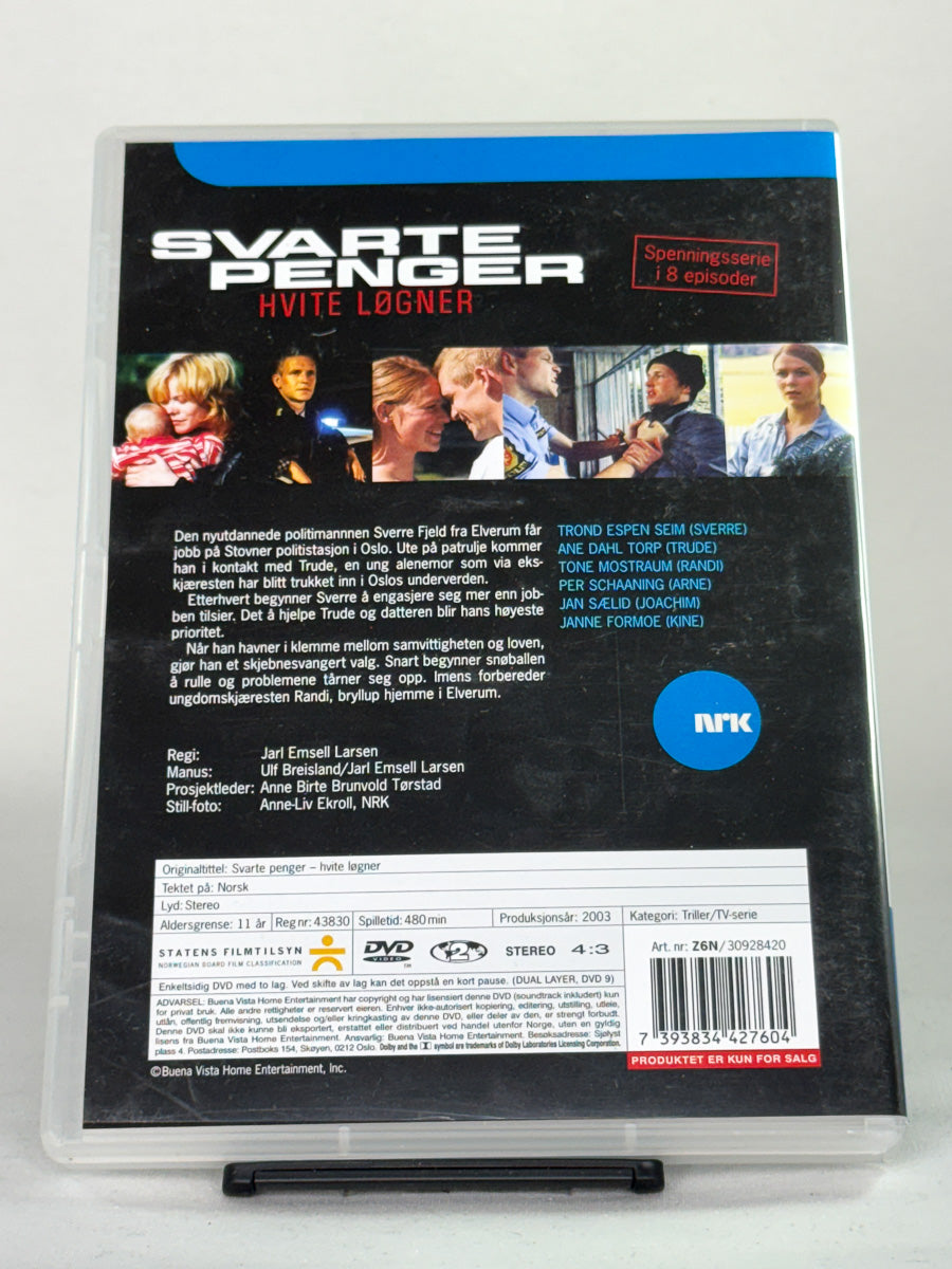 DVD-cover-bakside til serien Svarte penger – hvite løgner – Brukt DVD fra nettbutikken Brukbar Film