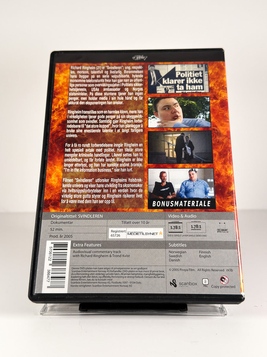 Bakside av cover til Svindleren på DVD