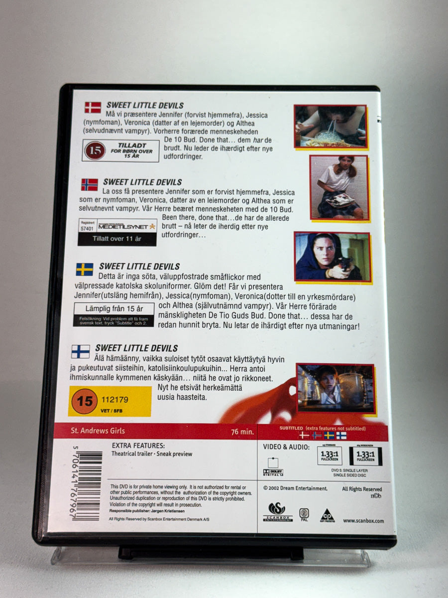 Bakside av cover til Sweet Little Devils, bruktfilm hos nettbutikken Brukbar Film