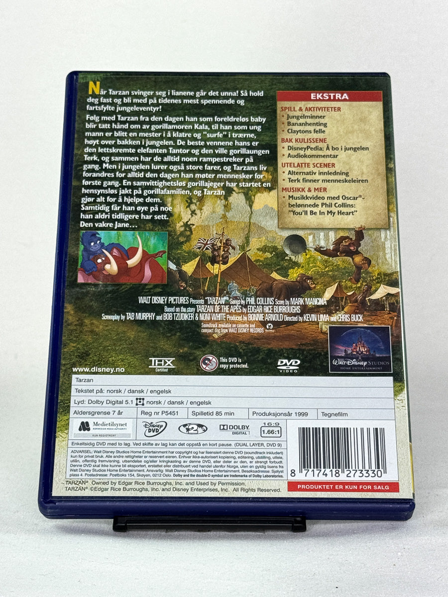 DVD-bakside til filmen Tarzan
Baksiden viser info, spesifikasjoner og eventuell ekstratekst – produktbilde fra nettbutikken Brukbar Film
