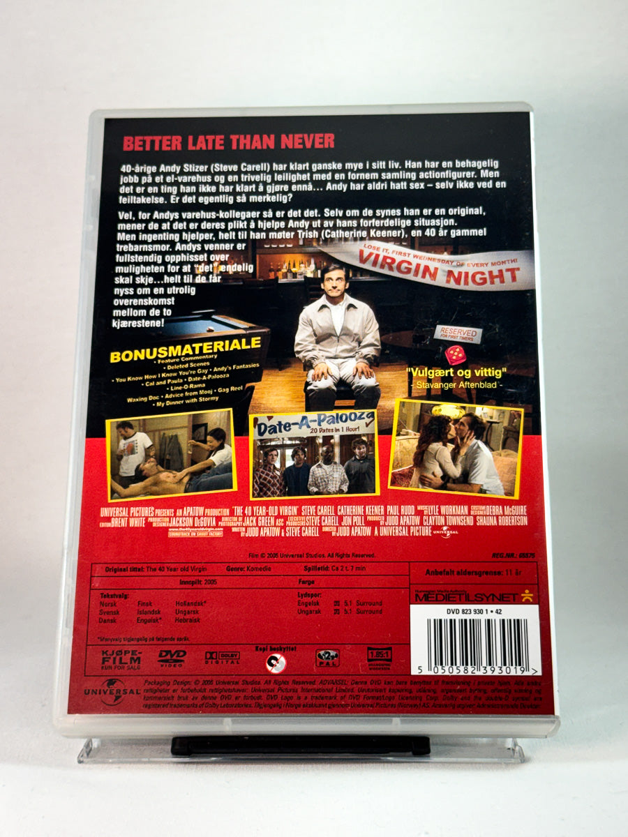 Bakside av cover til The 40 Year-Old Virgin, bruktfilm hos nettbutikken Brukbar Film
