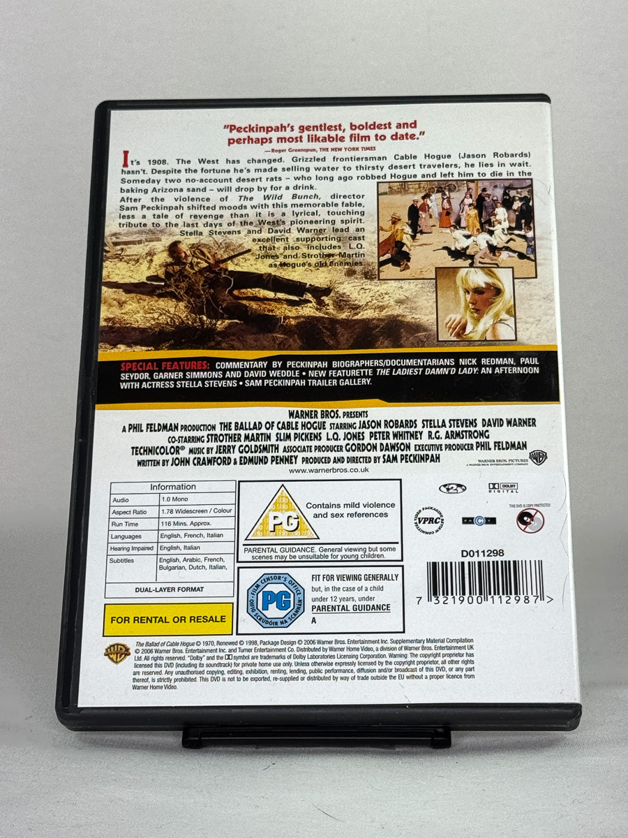 DVD-bakside til filmen The Ballad of Cable Hogue
Baksiden viser info, spesifikasjoner og eventuell ekstratekst – produktbilde fra nettbutikken Brukbar Film
