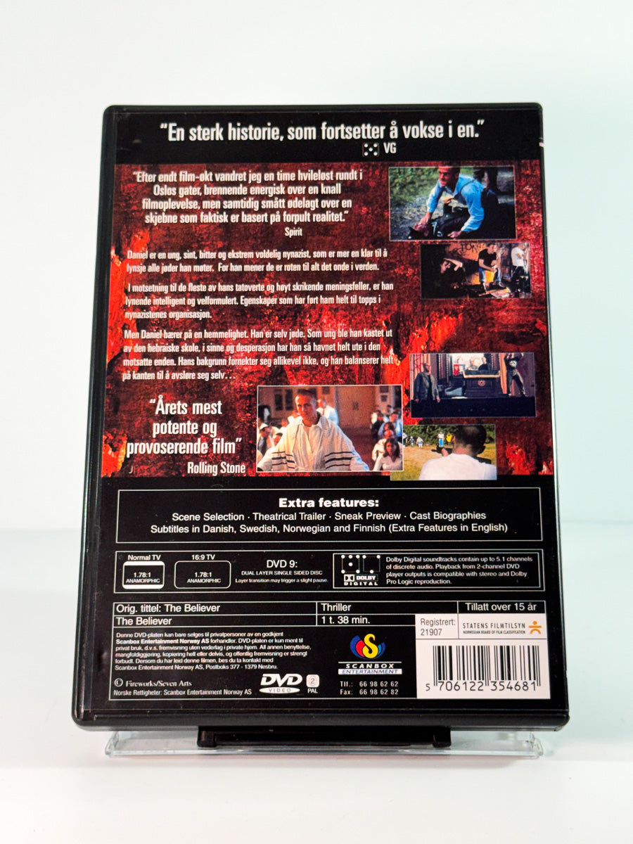 Bakside av cover til the believer, brukt original DVD hos Brukbar Film