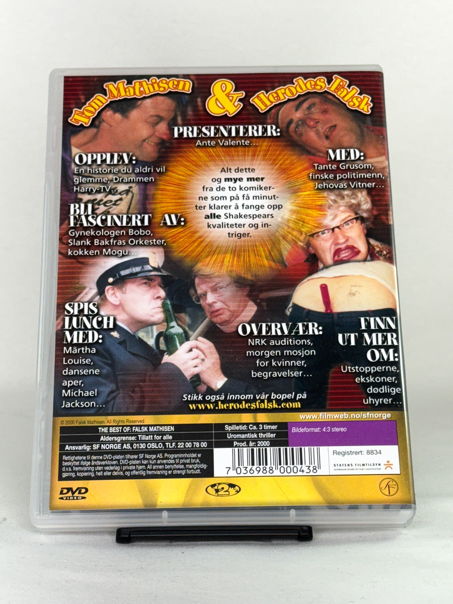 DVD-bakside til filmen The Best of Falsk Mathisen
Baksiden viser info, spesifikasjoner og eventuell ekstratekst – produktbilde fra nettbutikken Brukbar Film