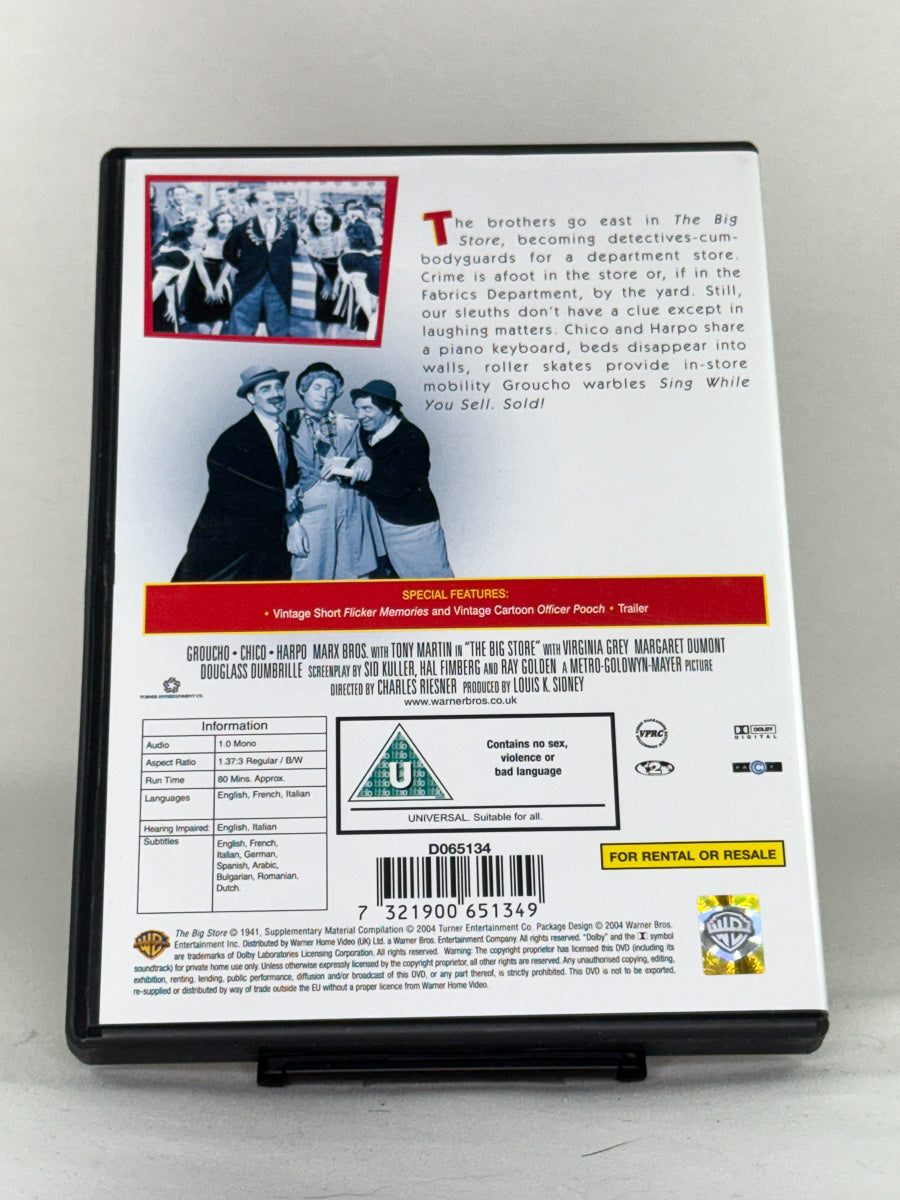 DVD-cover-bakside til filmen The Big Store – Brukt DVD fra nettbutikken Brukbar Film