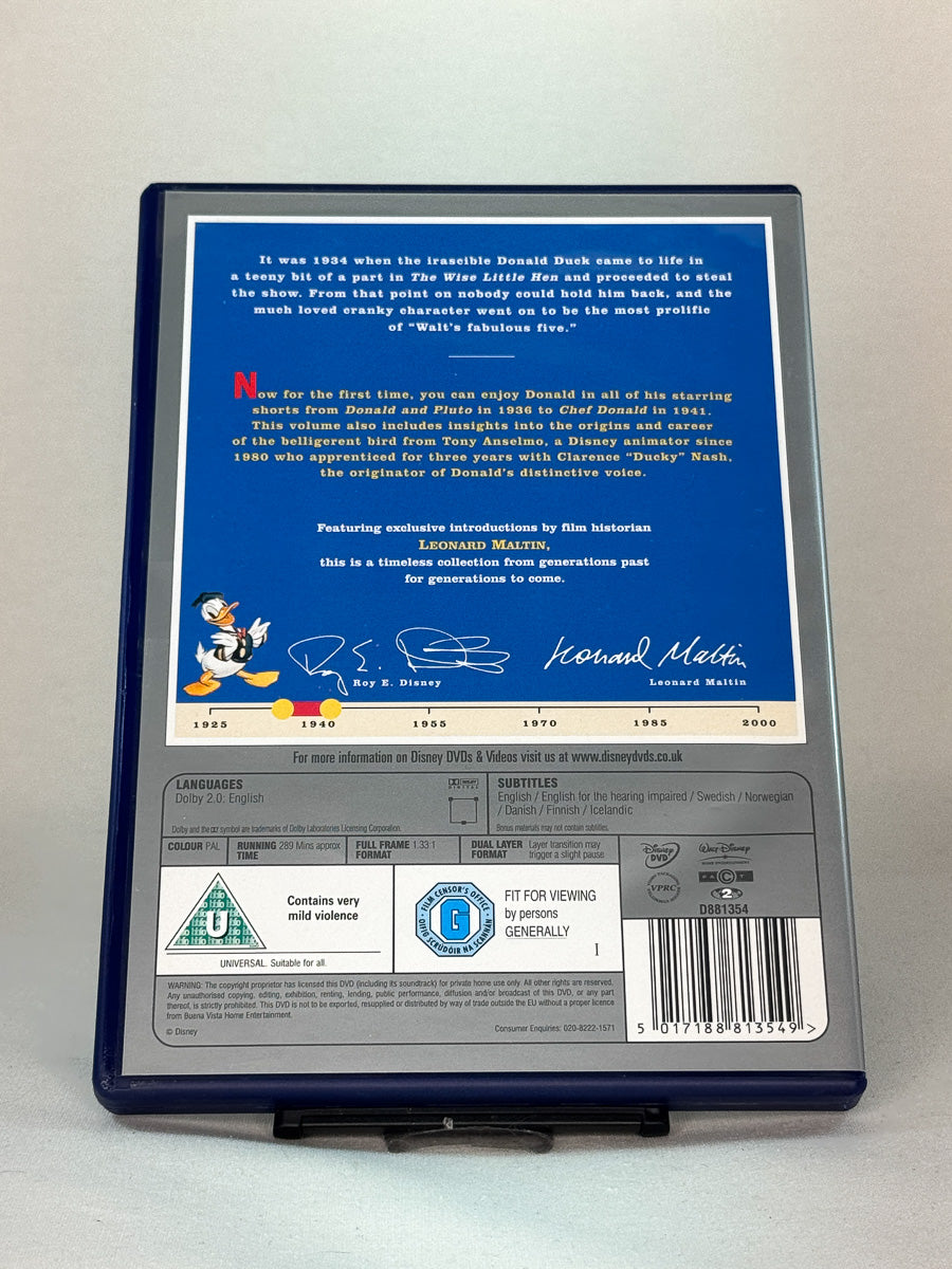 DVD-bakside til filmen The Chronological Donald: 1934–1941
Baksiden viser info, spesifikasjoner og eventuell ekstratekst – produktbilde fra nettbutikken Brukbar Film
