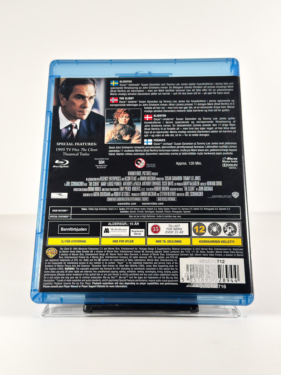 Bakside av cover til The Client på Blu-ray