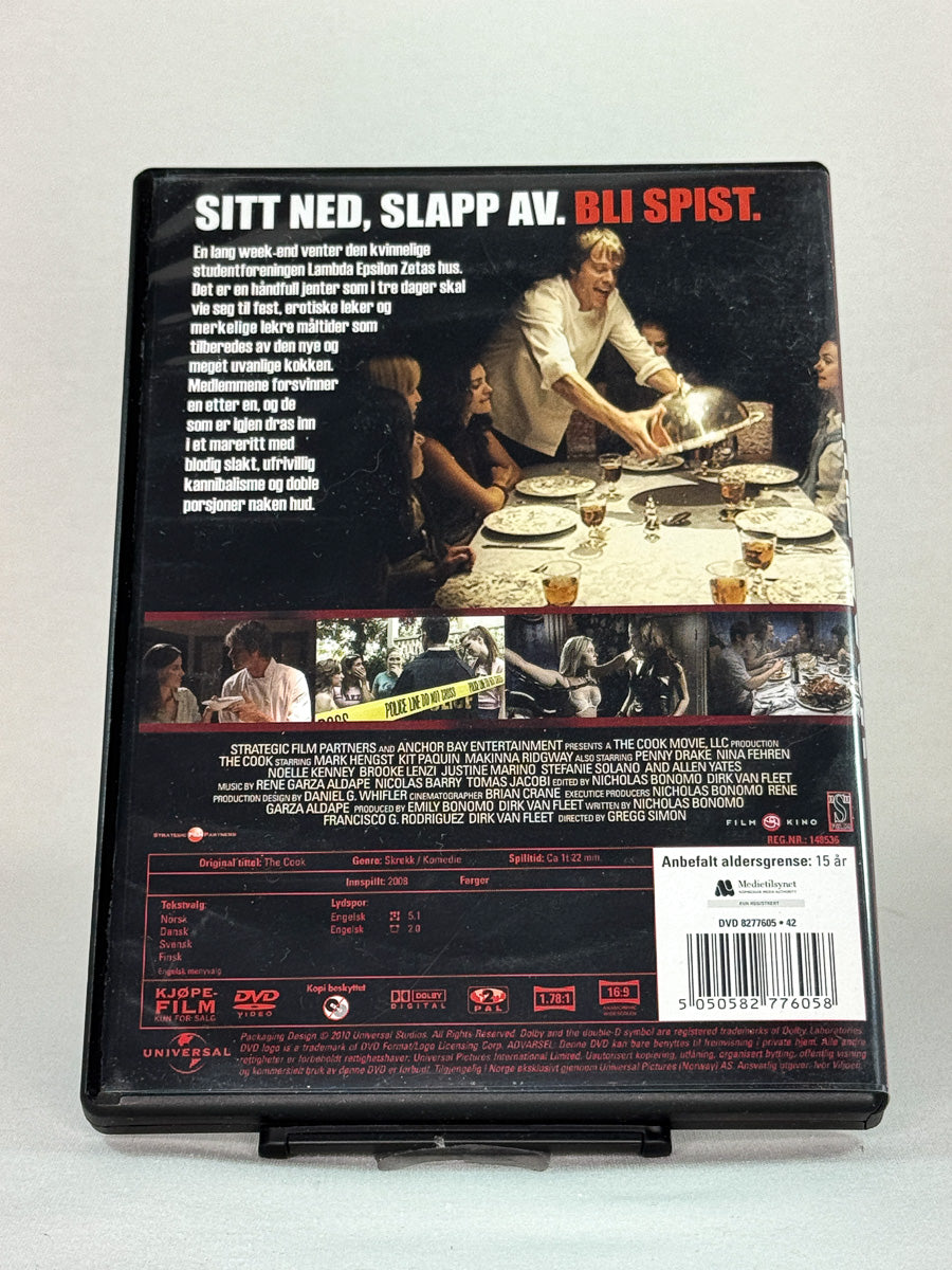 Bakside av brukt DVD The Cook – original filmutgave, brukt skrekkkomedie fra Brukbar Film