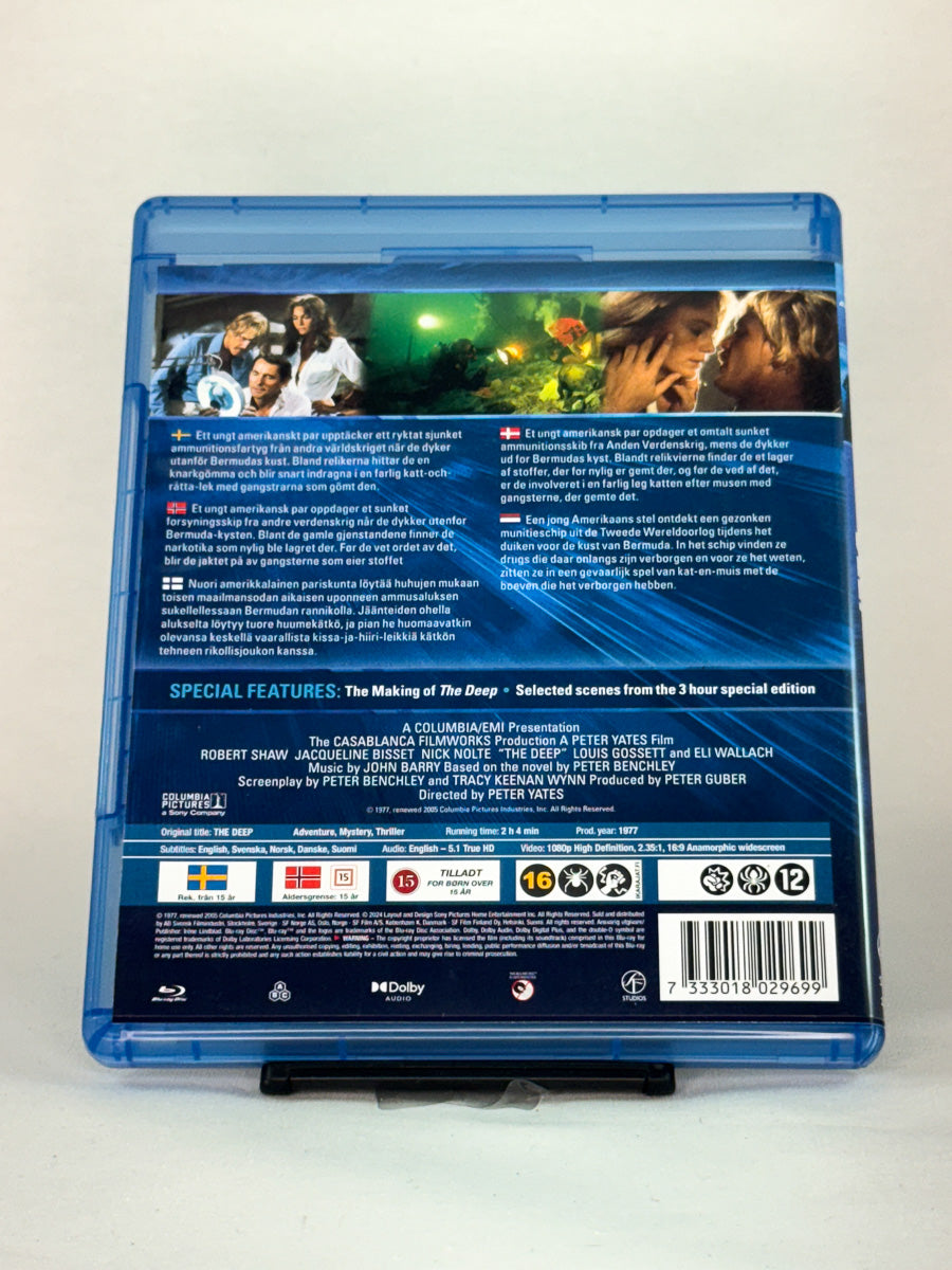 Bakside av Blu-ray-cover til The Deep – brukt originalfilm med undervannseventyr, tilgjengelig hos Brukbar Film