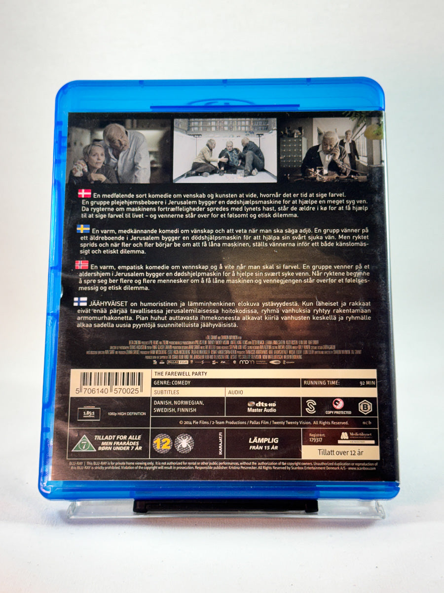 Bakside av cover til The Farewell Party, bruktfilm hos nettbutikken Brukbar Film