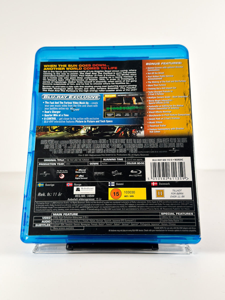 Bakside av cover til The Fast and the Furious på Blu-ray