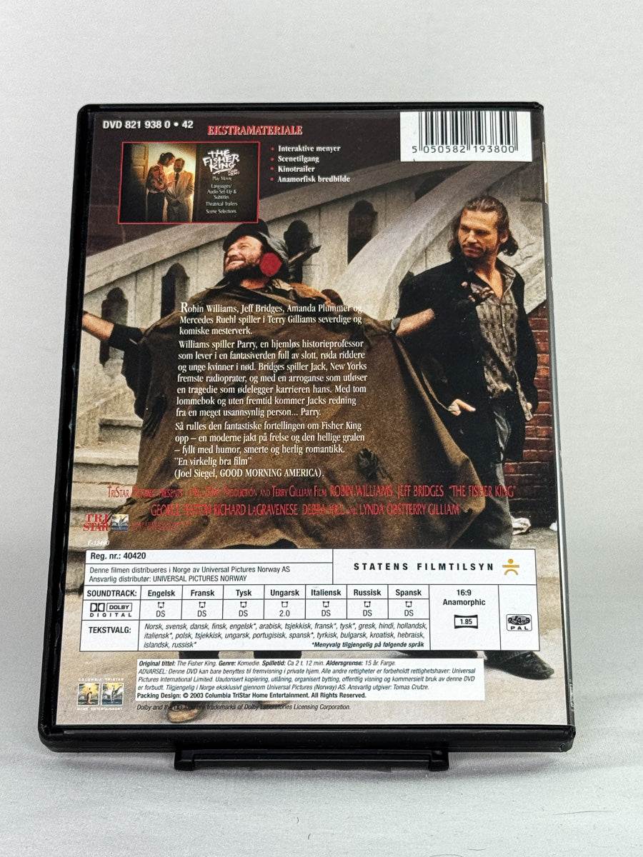 Bakside av DVD-cover til The Fisher King – brukt DVD-film, bakside med beskrivelse, tilgjengelig hos Brukbar Film