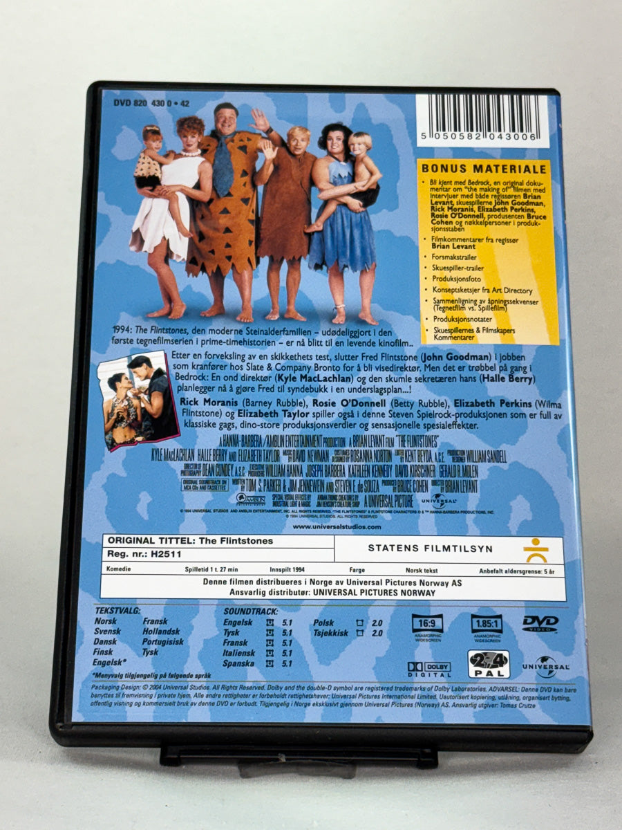 Bakside av DVD-cover til The Flintstones – spesifikasjoner og filmfakta, brukt DVD hos Brukbar Film