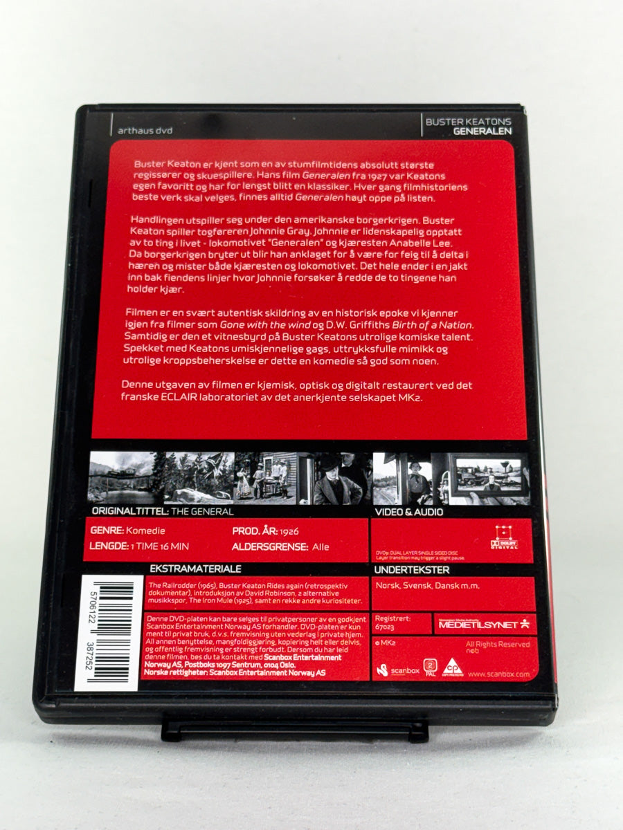DVD-bakside til filmen The General
Baksiden viser info, spesifikasjoner og eventuell ekstratekst – produktbilde fra nettbutikken Brukbar Film