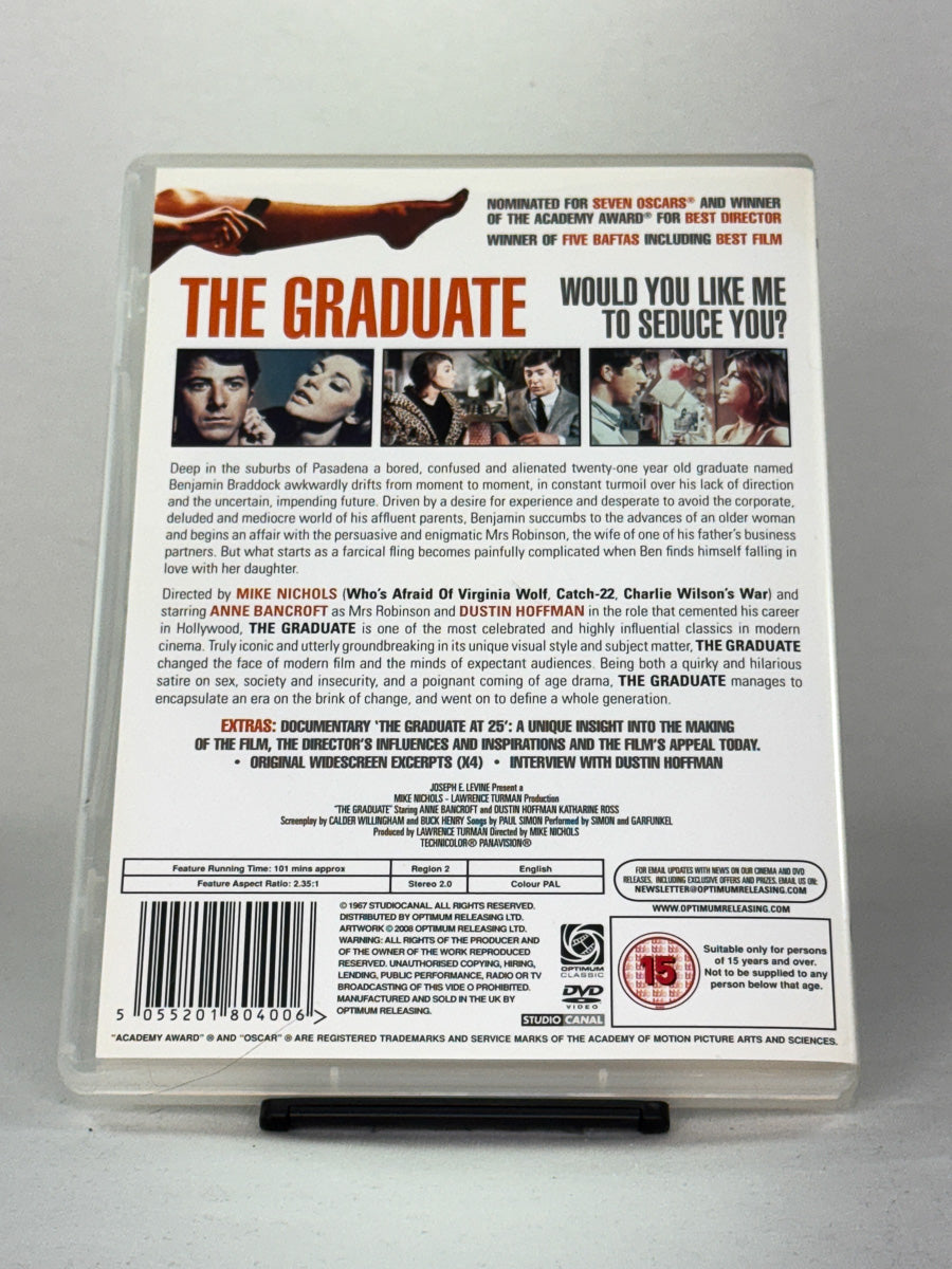 DVD-cover-bakside til filmen The Graduate (Manndomsprøven) – Brukt DVD fra nettbutikken Brukbar Film