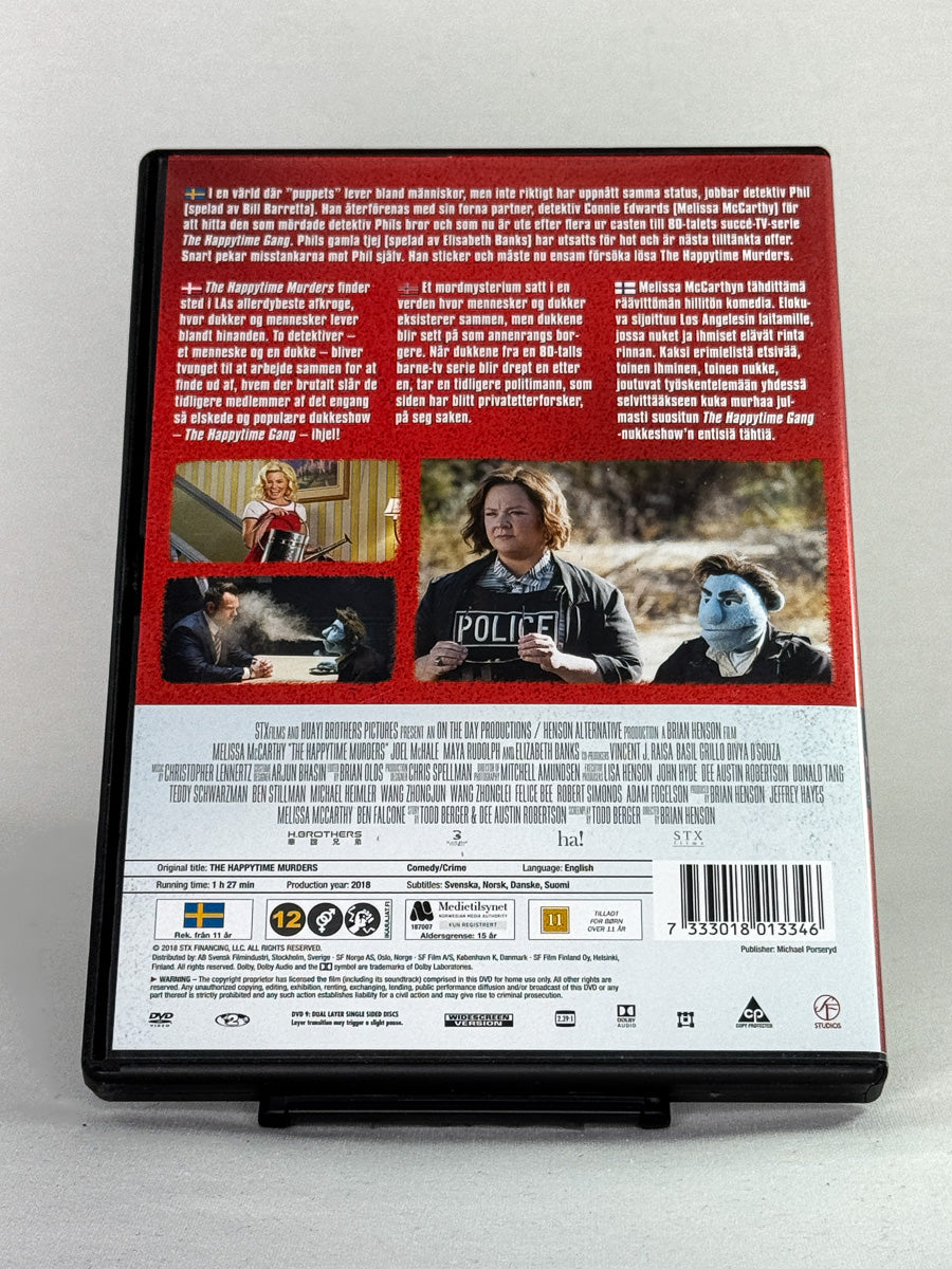 DVD-cover-bakside til filmen The Happytime Murders – Brukt DVD fra nettbutikken Brukbar Film