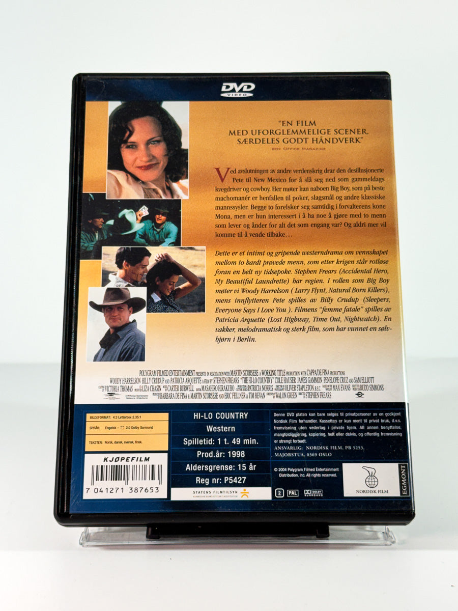 Bakside av cover til The Hi-Lo Country, bruktfilm på DVD hos Brukbar Film