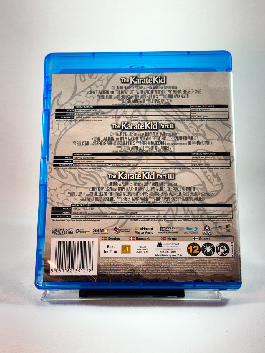 Bakside av cover til The Karate Kid Collection, brukt Blu-ray-utgivelse hos Brukbar Film