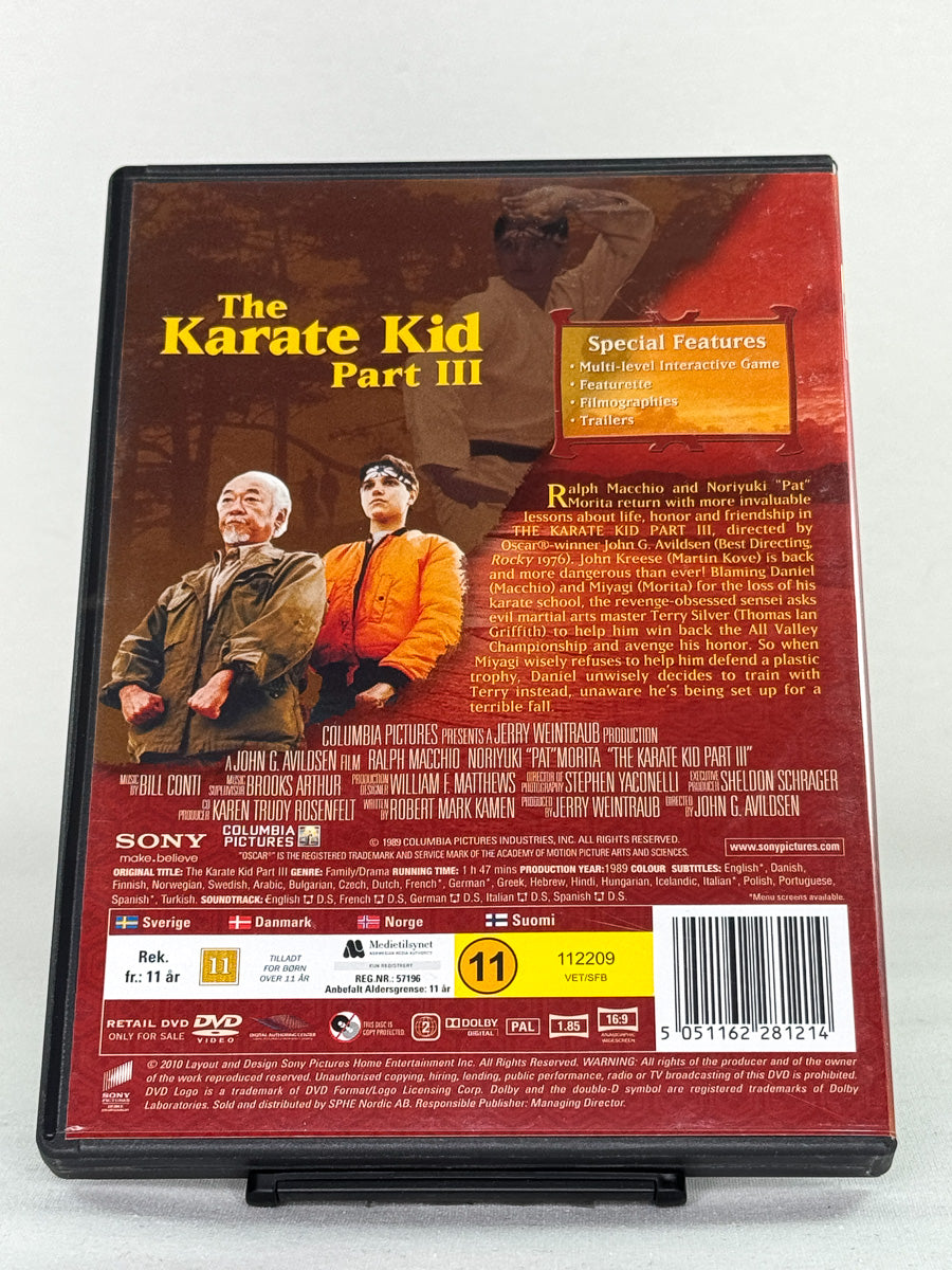 Bakside av DVD-cover til The Karate Kid Part III – spesifikasjoner og filmomtale, brukt DVD hos Brukbar Film