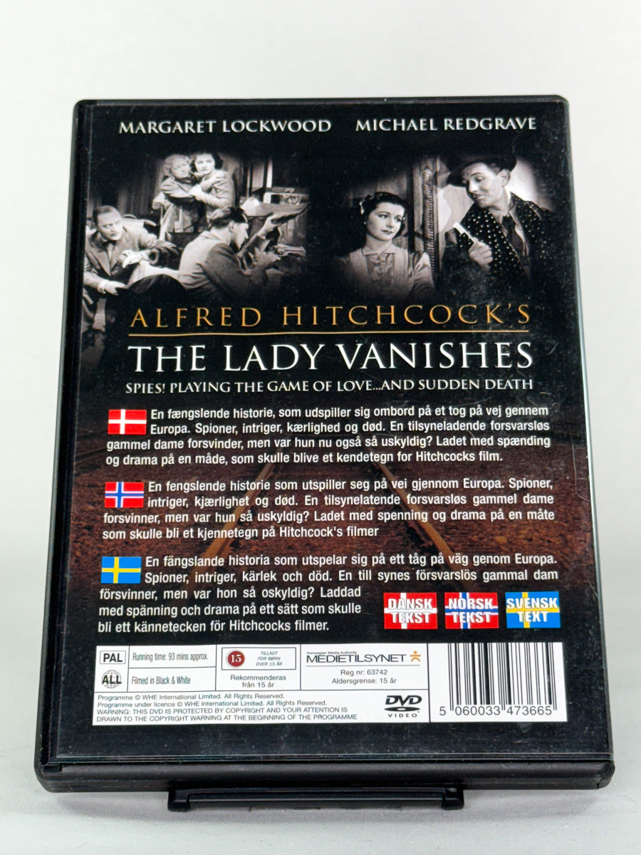 Bakside av DVD-cover til The Lady Vanishes – brukt originalfilm på DVD, kjøp klassiske mysteriefilmer hos Brukbar Film.