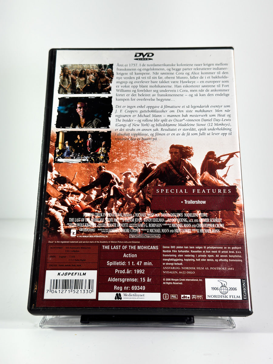 Bakside av cover til The Last of the Mohicans på DVD