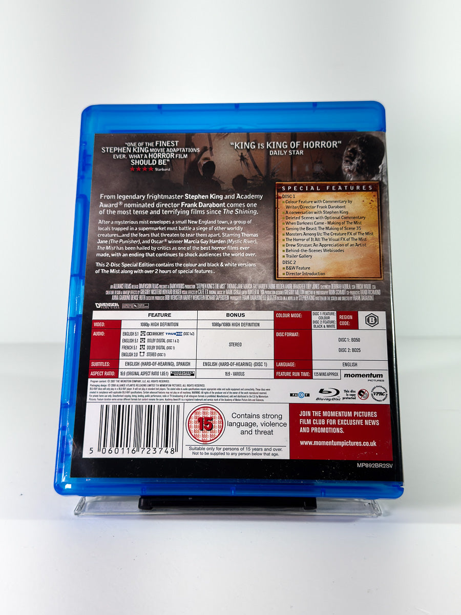 Bakside av cover til The Mist på Blu-ray
