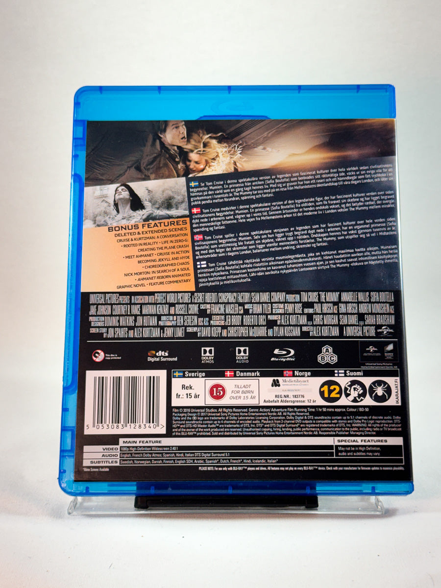 Bakside av Blu-ray-cover til The Mummy, brukt original Blu-ray hos Brukbar Film