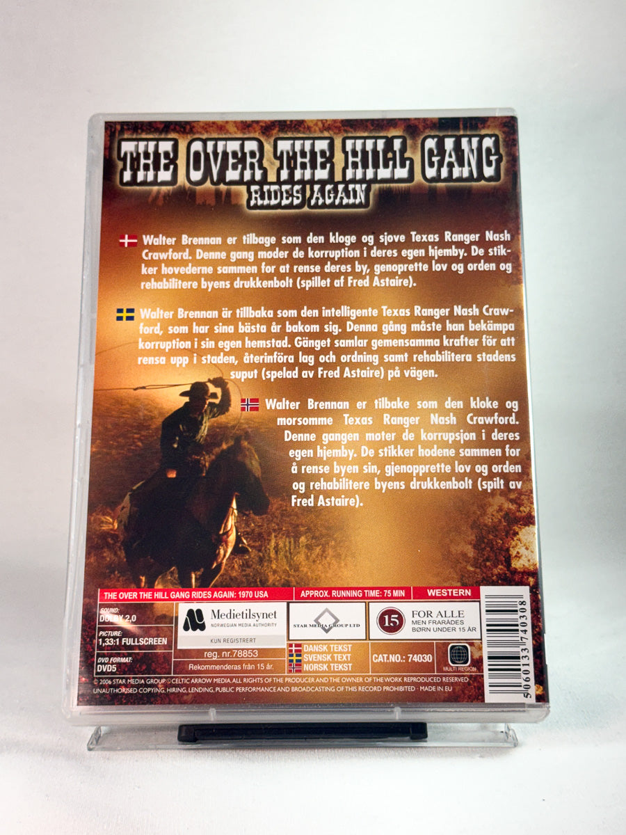 Bakside av cover til The Over the Hill Gang Rides Again, bruktfilm på DVD hos Brukbar Film