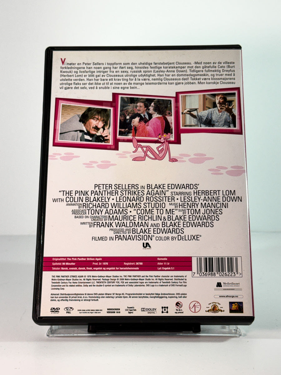 Bakside av cover til The Pink Panther Strikes Again, brukt DVD hos Brukbar Film